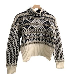NWT Splendid Vail Wool Knit Black/Cream Fair Isle Pattern Mock Neck Sweater S-M